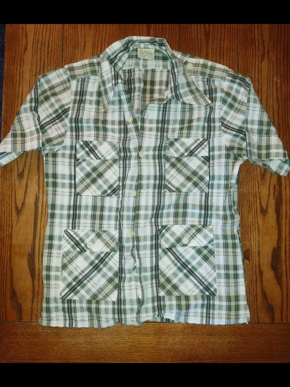 Vintage Mister's Of California Mens Seersucker Mens Small Camp Shirt